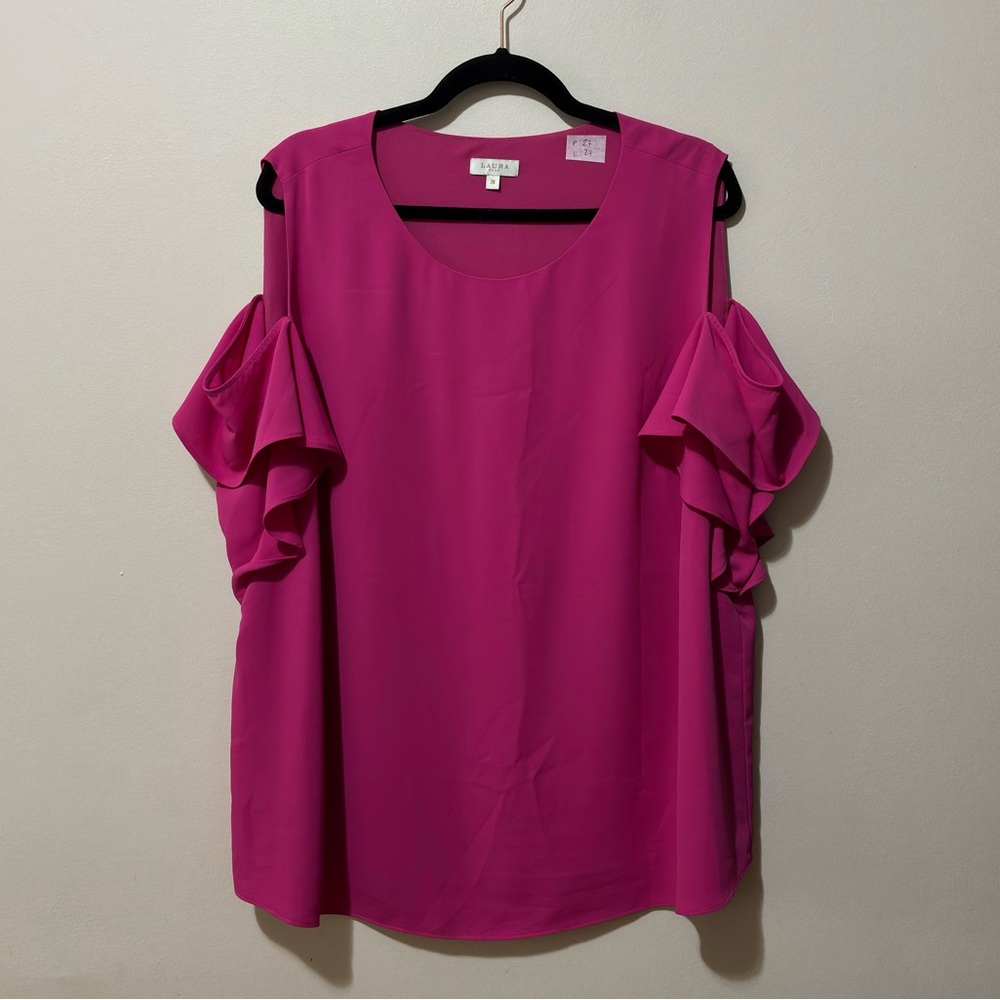 Laura Elegant Magenta Cold Shoulder Ruffle Sleeve Blouse